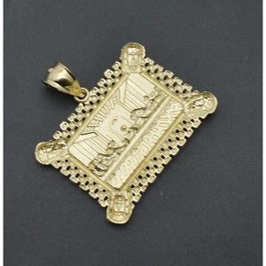 Real 10K Solid Yellow Gold Shiny Rectangle Railroad Last Supper Jesus 3.8 grams